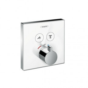 Hansgrohe ShowerSelect 15738400 Designer Shower Thermostat 2 Outlets White Glass