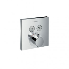 Hansgrohe ShowerSelect 15763000 Built-In Shower Thermostat for 2 Outlets Square Plate
