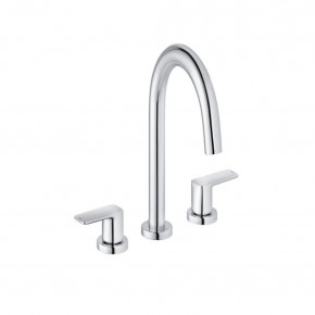 KLUDI Pure & Style 2-Lever Basin Mixer C-Spout with Metal Waste Set 403930575