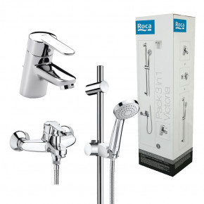 Roca PROMO Bathroom Fixtures BOX SET Sink + Shower Mixers, Hand Shower w/ Wall Bar